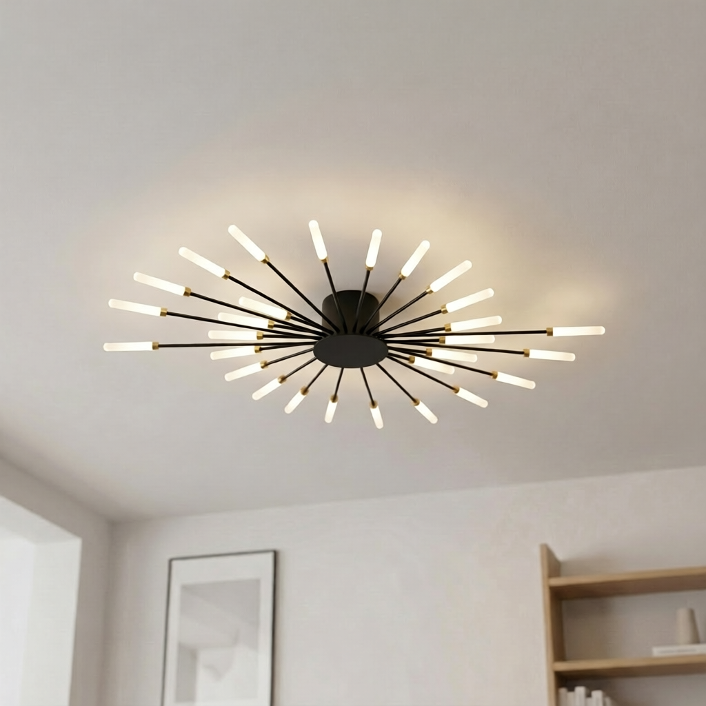 Spiral Starburst ceiling light 28 lights gold flush mount