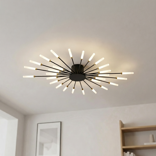 Spiral Starburst ceiling light 28 lights gold flush mount