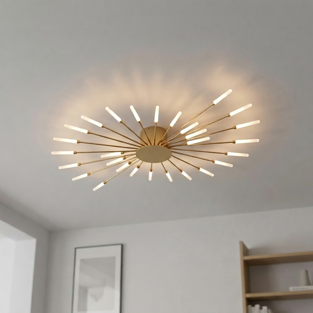 Spiral Starburst ceiling light 28 lights gold flush mount