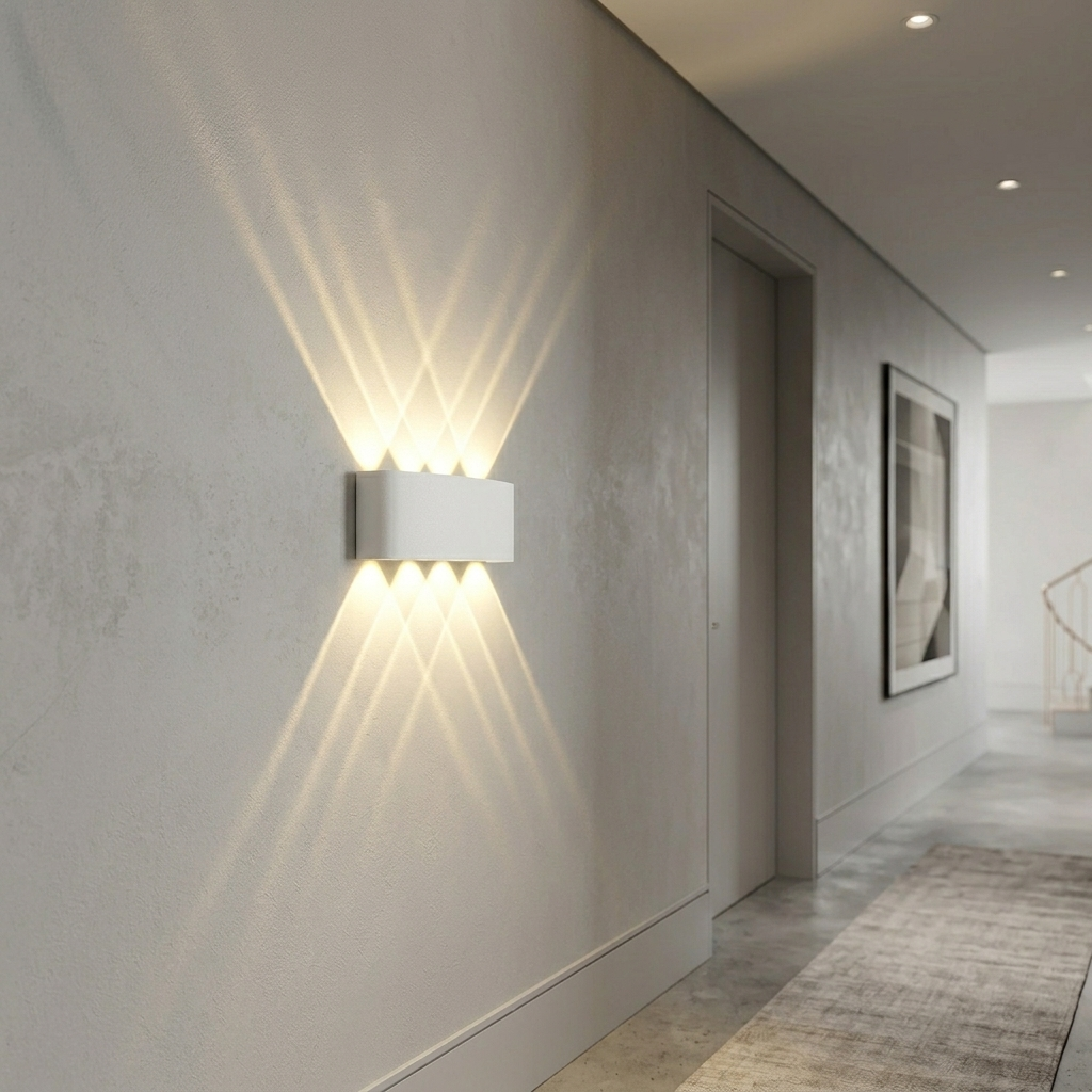 White diamond beam wall sconce warm LED pattern modern hallway
