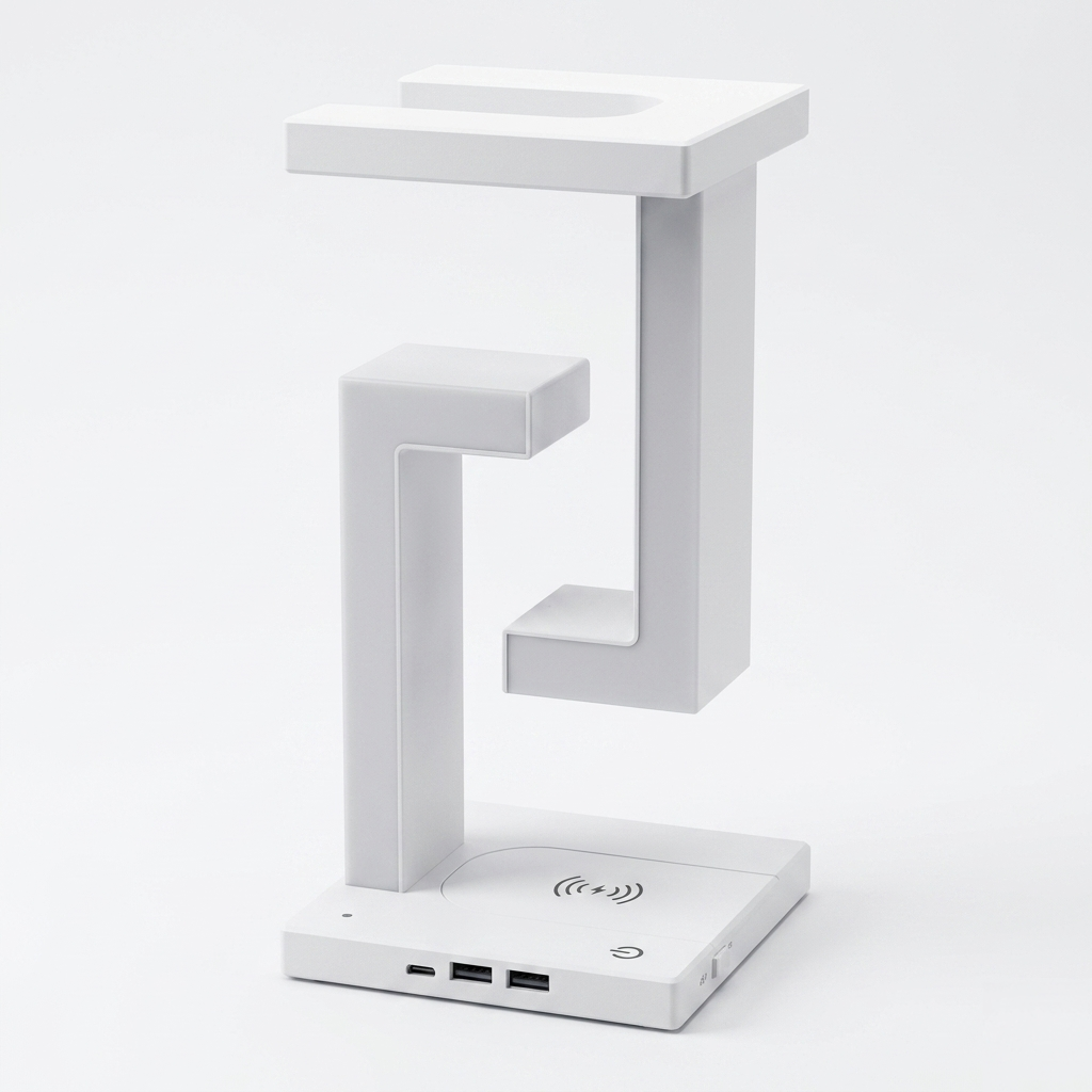 Levitating magnetic table lamp white with wireless charging base