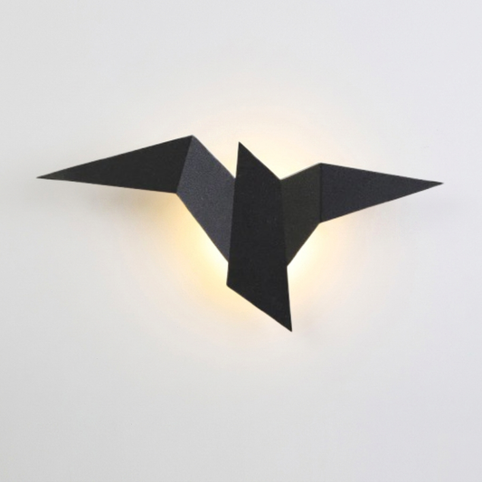 Origami bird wall light matte black iron LED warm glow