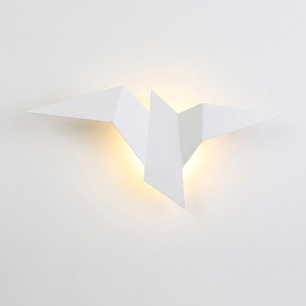 Origami bird wall light white iron LED warm glow