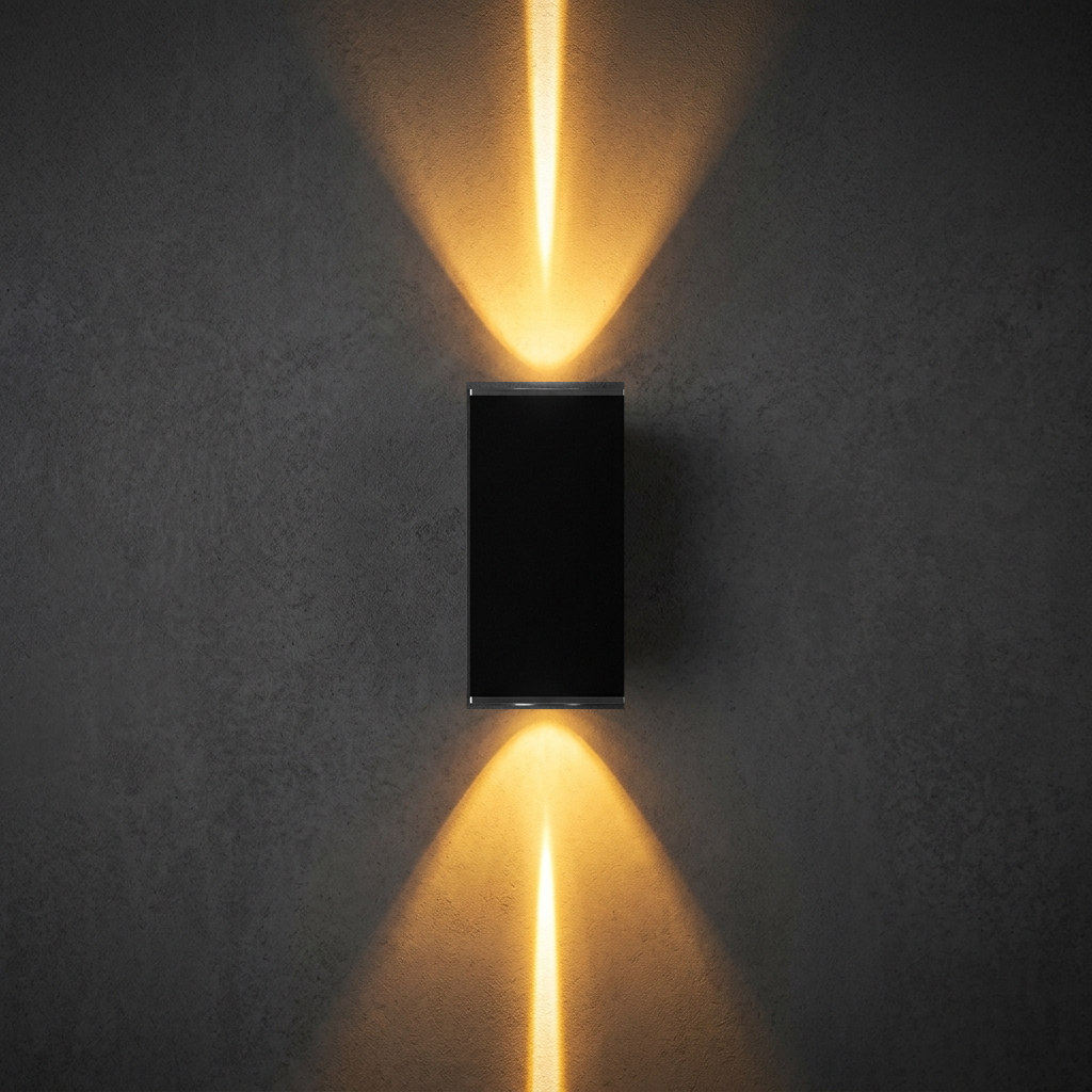 Black COB LED outdoor wall light IP65 warm white 3000K up down beams