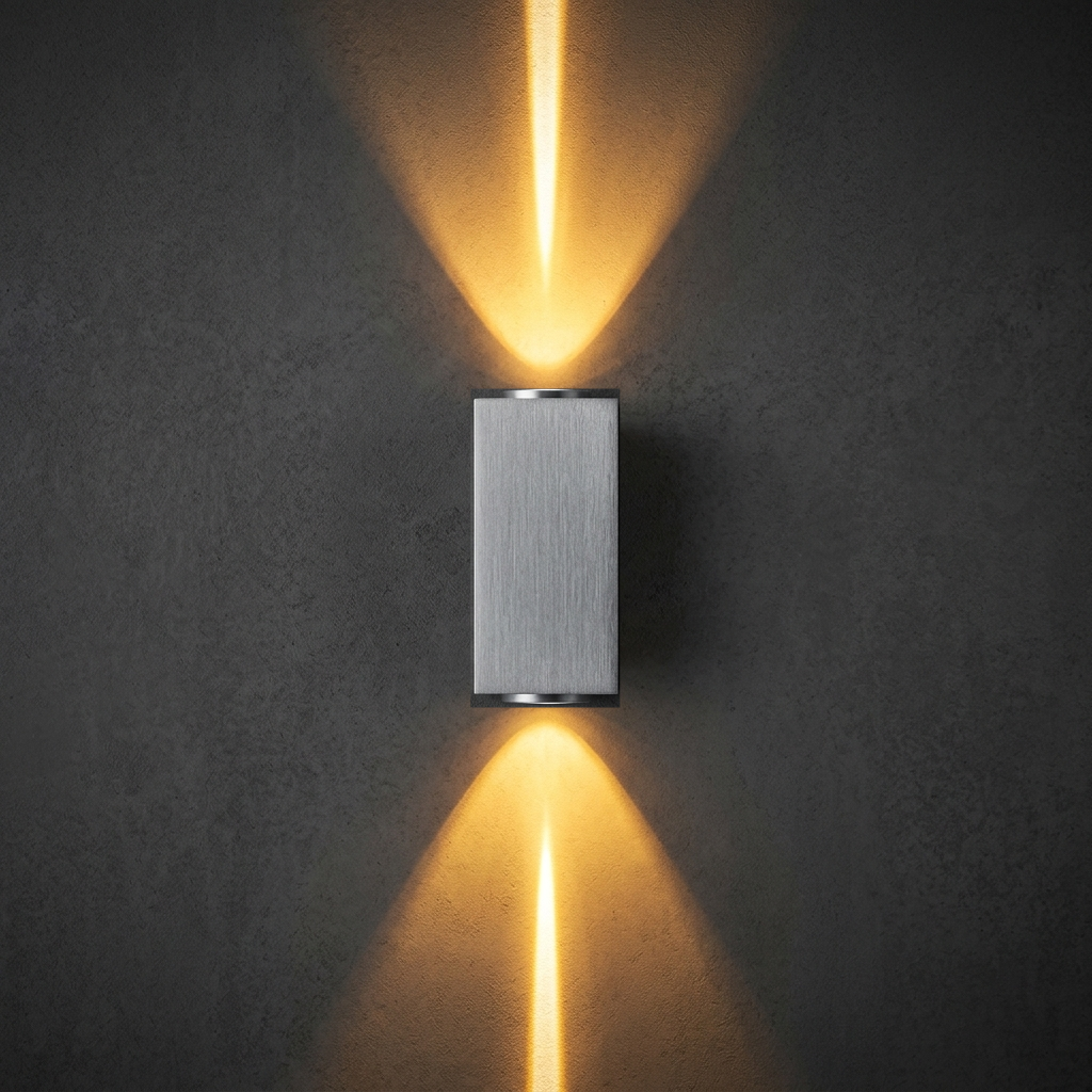 Silver COB LED outdoor wall light IP65 warm white 3000K up down beams