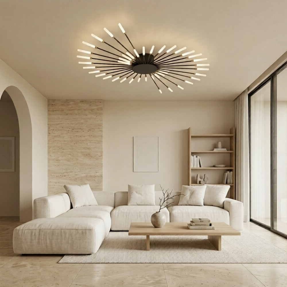 Spiral Starburst LED ceiling light installed in modern living room