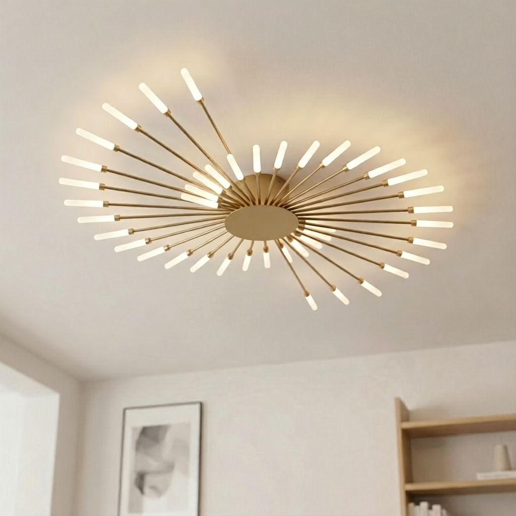 Spiral Starburst ceiling light black wrought iron flush mount