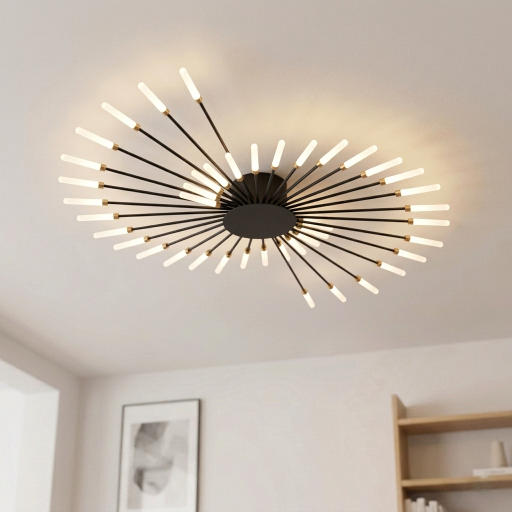 Spiral Starburst LED flush mount ceiling light in matte black, 42 lights