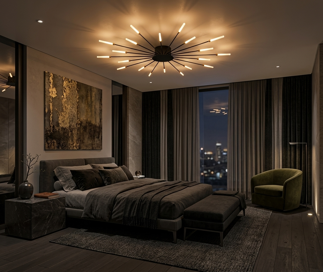 Sputnik flush mount ceiling light bedroom black