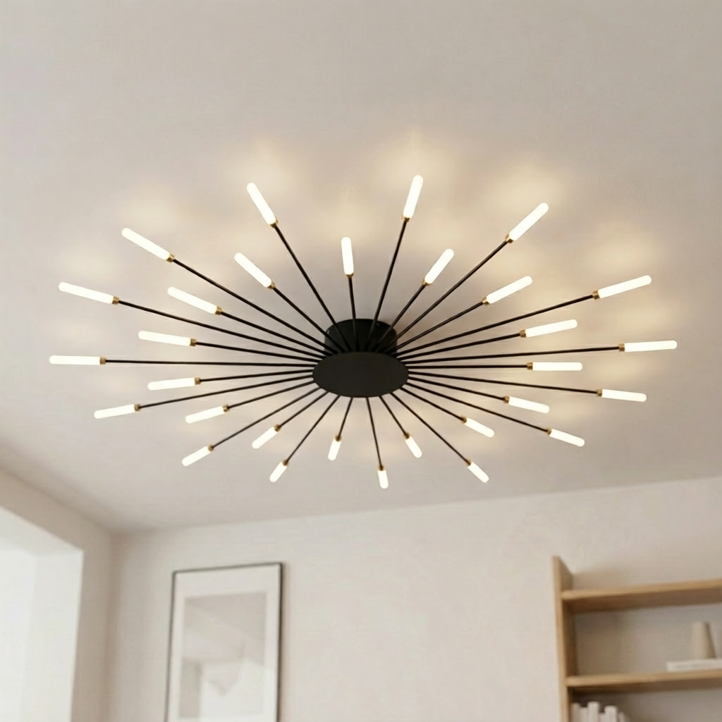 Sputnik ceiling light 30 lights black flush mount